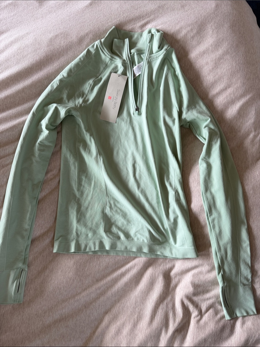 Sweaty Betty Mint Green Athlete Seamless Half-Zip Long-Sleeve Top